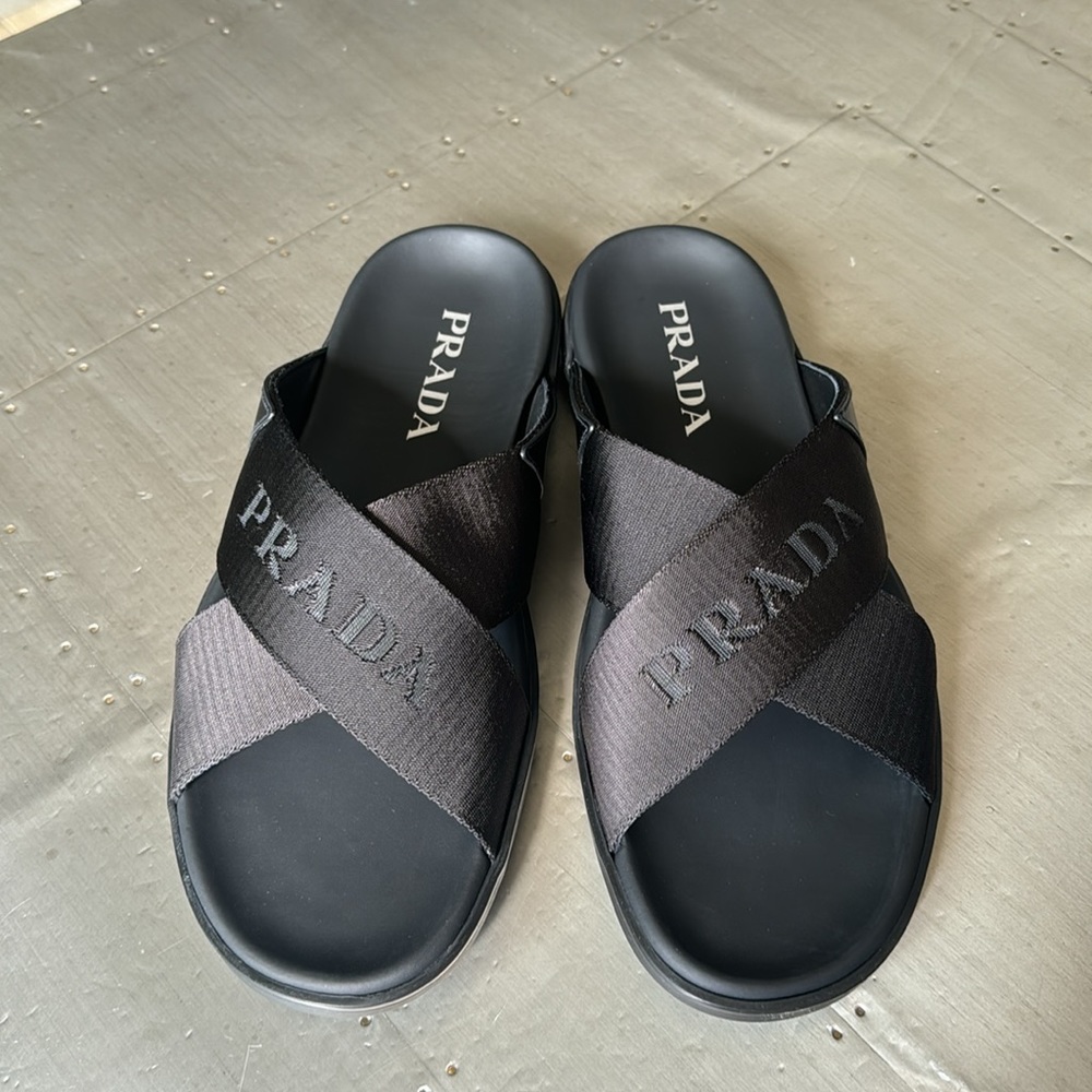 Prada Black Crisscross Sandals